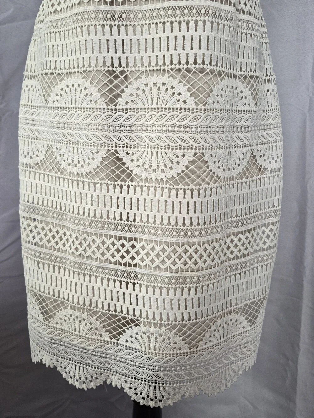 White House Black Market Crochet Dress Womens Size 6 Off White Beige Cream - Picture 3 of 14
